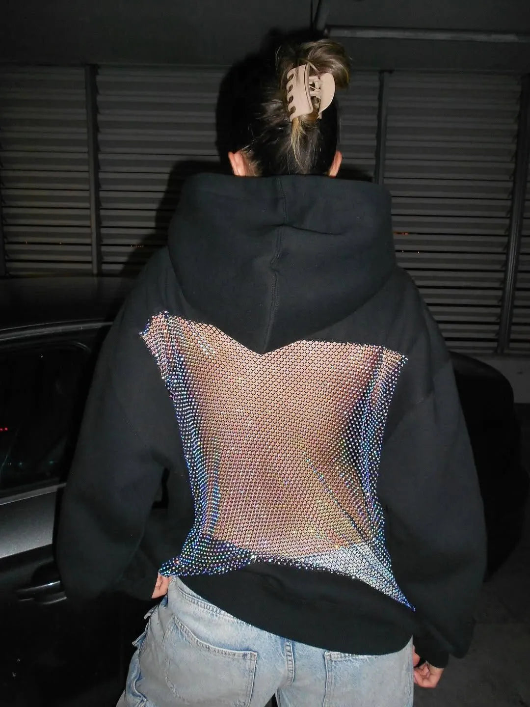 Backstage Crystal-Mesh Hoodie